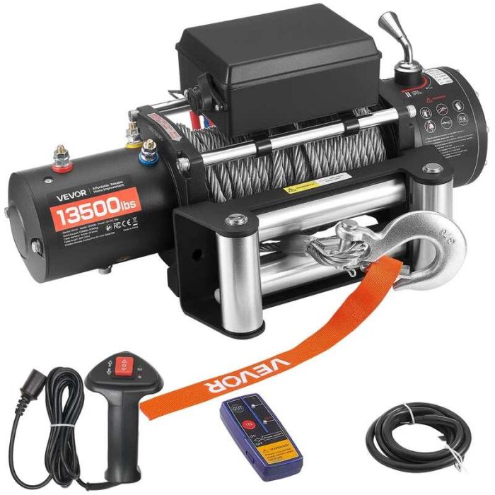 Elektrivints 6100 kg, 12 V, terastross 9,5 mm x 24 m, IP55 veekindel, juhtmevaba ja juhtmega kaugjuhtimispult