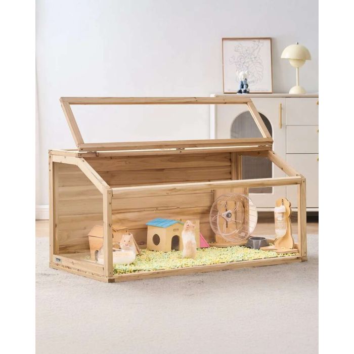 Деревянная клетка для карликового хомяка, 48x20x20 дюймов, вентилируемая, с открывающейся верхней частью.