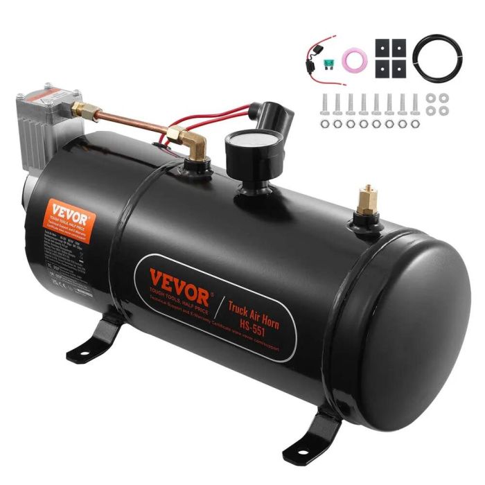 12 V õhukompressor, 3 l paak, 120 PSI, rong ja rehvid