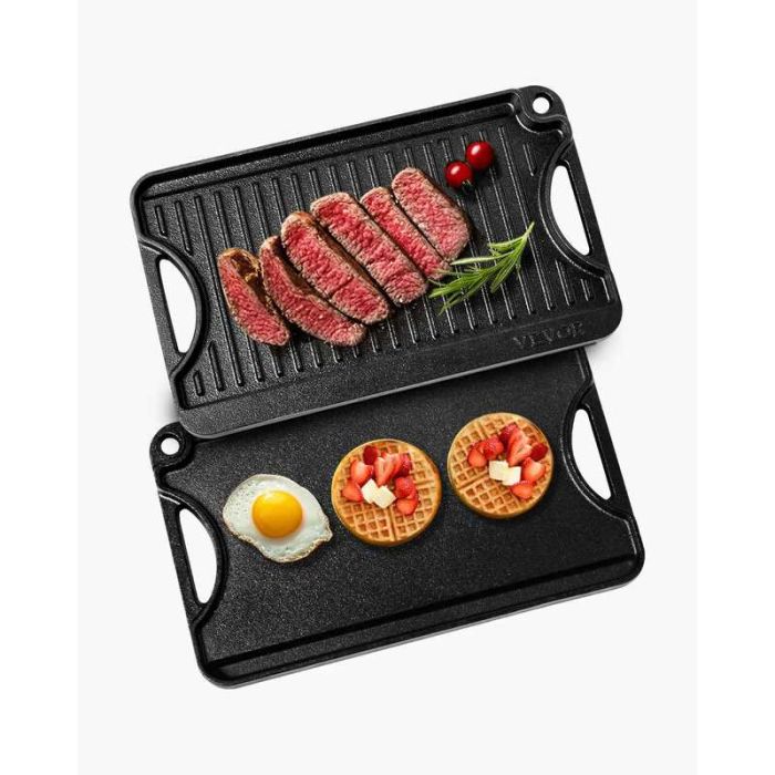 Pööratav malmist grillpann, 14x8,5 tolli, must