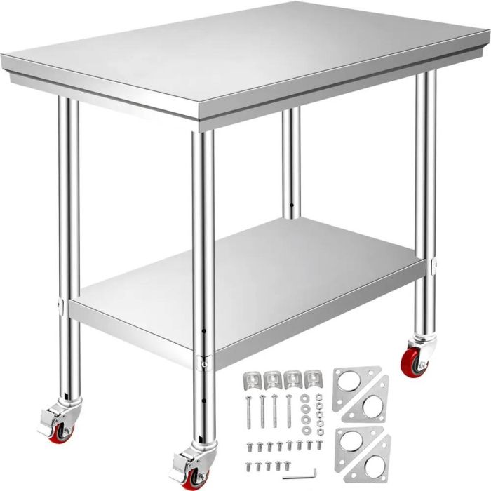 Roostevabast terasest köögitöölaud, 36x24 tolli, ratastega