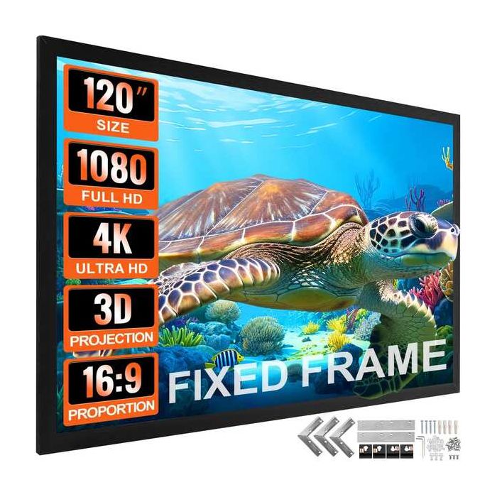 120-tolline fikseeritud raamiga 16:9 projektori ekraan 4K HDTV kinole
