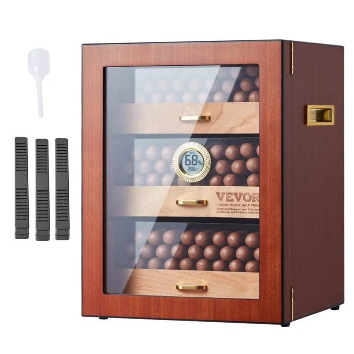 Käsitööna valminud Hispaania seedripuust sigarinihumidor hügromeetriga, 100-150 sigarit