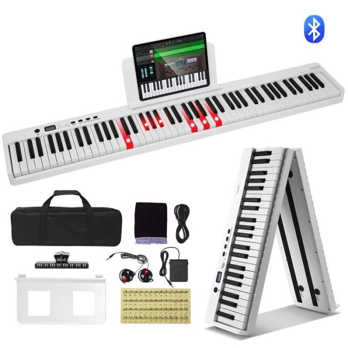 Kokkupandav 88-klahviga digitaalne klaver, valge, bluetooth, MIDI