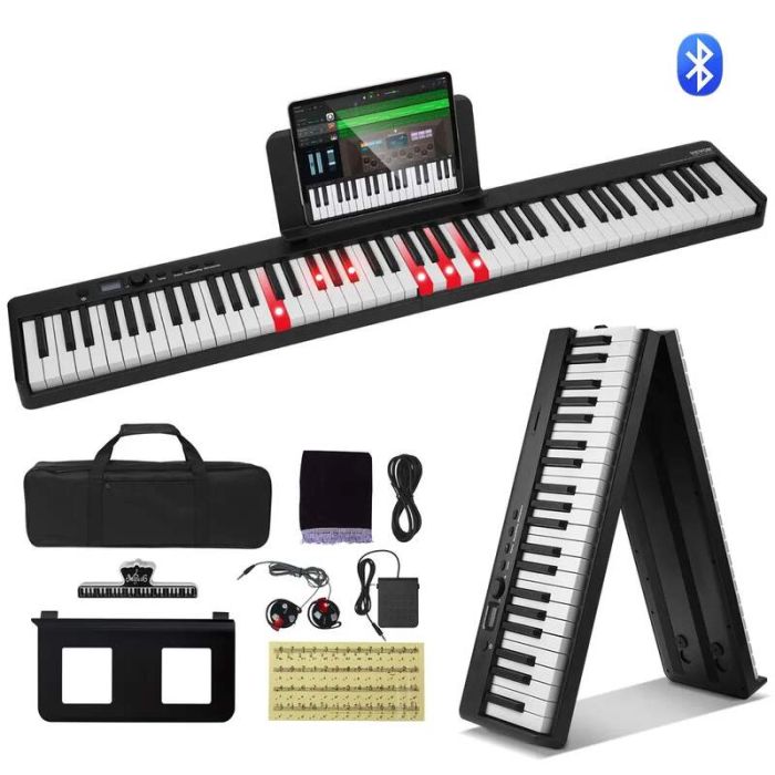 Kokkupandav 88-klahviga digitaalne klaver Bluetoothi ​​ja MIDI-ga, must