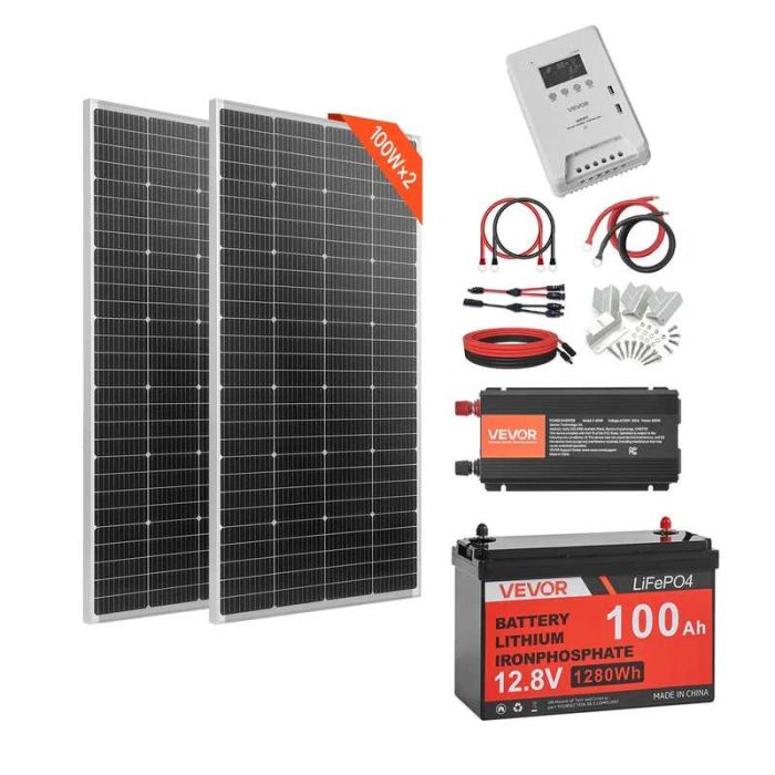 400W 12V päikesepatareikomplekt 2x200W aku ja 100Ah elueakuga