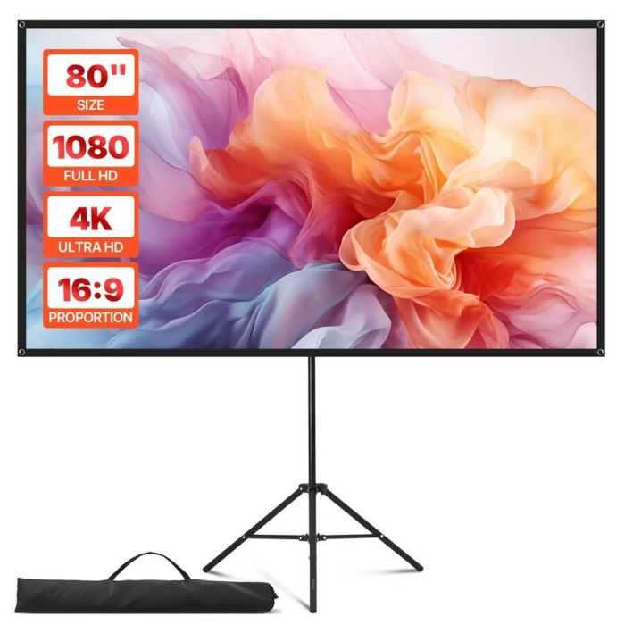 Projektori ekraan alusega 80", 16:9, kaasaskantav, 4K HD, sise- ja välistingimustes kasutamiseks
