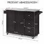 Кухонный остров на колесах 135x45,5x91,5см, темно-коричневый/серебристый