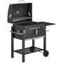 Söegrill suitsuahjuga Outsunny 113x65x108cm, musta/hallika värvusega