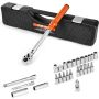 Klõpskinnitusega momentvõtmete komplekt 3/8", 5-60 nm, kahesuunaline, peadega, oranž