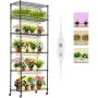 Lillealus 6-korruselise riiuli ja 150 W LED-kasvulambiga, 3 režiimi, taimeriga, ratastega, 182 cm kõrgune