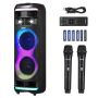 Портативная караоке-машина, 80 Вт, 8-дюймовая Bluetooth-колонка с 2 беспроводными микрофонами.