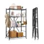 Складная 4-ярусная металлическая полка на колесиках и крючках, 36x21x60 дюймов, черная.