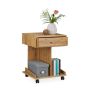 Side table with wheels and drawer 56.5x43x46cm., light brown/black