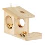 Hanging squirrel feeder with canopy 17.5x12x25cm., light brown/silver color