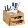 Writing instrument organizer with 2 compartments 9.5x12.5x15 cm., light brown