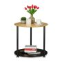 Side table with casters 59x60cm., black/light brown