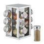 Spice rack with 12 clear glasses 22x13x13cm., silver color
