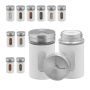 Set of 12 transparent spice shakers 8.5x5cm., white/silver color