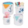 Set of 4 baskets, white/blue