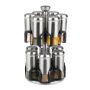 Spice rack with 12 clear glasses 31x18cm., silver/black