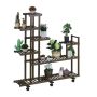 Flower stand on wheels with 7 shelves 127x120x36cm., brown/black