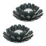 Set of 2 candlesticks 13.5x6cm., dark green/black