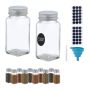 Set of 12 transparent spice jars 11x4.5x4.5cm., silver/black