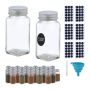 Set of 36 transparent spice jars 11x4.5x4.5cm., silver/black