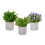 Set of 3 artificial flowers 20x15cm., gray/green/purple