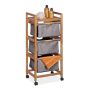 Bathroom shelf on wheels with laundry basket 96x43.5x33.5cm., light brown/gray/black
