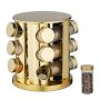 Spice rack with 12 clear glasses 22x20cm., gold/white color
