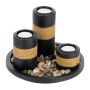Set of 3 candle holders and tray, black/light brown