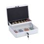 Cash box with coin counting board, silver color