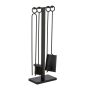 Set of 4 fireplace tools and stand 77.5x25.5x15.5cm., black