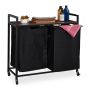 Bathroom shelf on wheels with laundry basket 74.5x80x33cm., dark brown/black