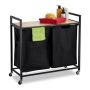 Bathroom shelf on wheels with laundry basket 74.5x80x33cm., black/light brown