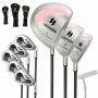 Set of 8 golf clubs with bags, assorted colors