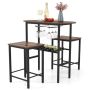 Set of 2 bar stools and table, brown/black