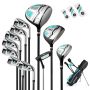 Set of 14 golf clubs with bags, assorted colors