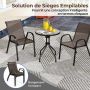 3-piece outdoor bistro set with round table and 2 folding chairs, brown tempered glass table top