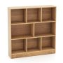 3-Tier Bookshelf with 8 Open Compartments and Anti-Sway Guards, Natural Wood