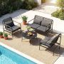 4-piece outdoor furniture set: 2-seater sofa and 2 chairs with coffee table, metal frame, gray PE rattan