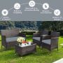 4-piece rattan furniture set with coffee table, brown + gray