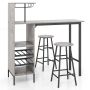 Set of 2 bar stools and table, grey/black