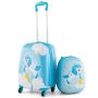 Children's suitcase and backpack, blue/white