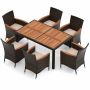 7-piece outdoor dining set with acacia wood table top and stackable chairs, black