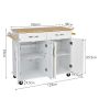 Kitchen island on casters 122x48x93cm., white/light brown