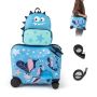 Children's suitcase and backpack, blue/black