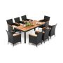 9-Piece Acacia Wood Outdoor Dining Set with 8 Rattan Chairs, Brown